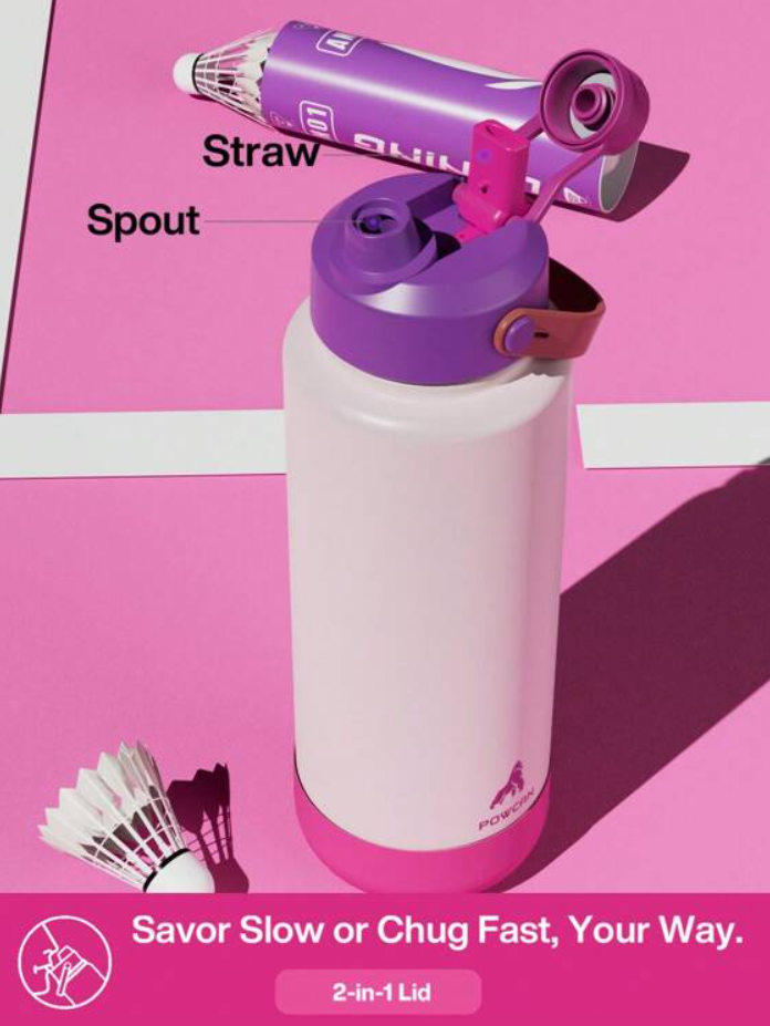 POWCAN Insulated Water Bottle with 2-in-1 Straw and Spout Lid 1200 ml