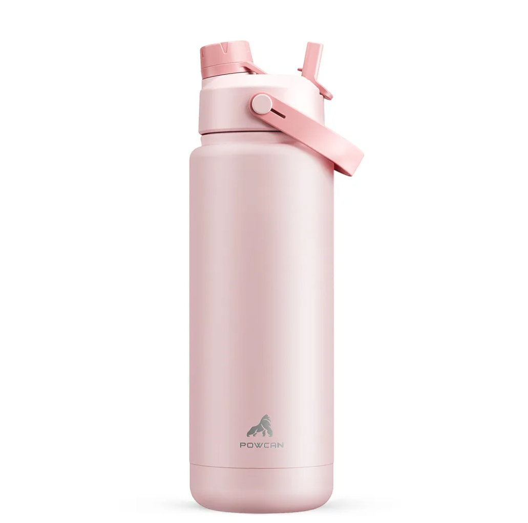 POWCAN Insulated Water Bottle with 2-in-1 Straw and Spout Lid 1000 ml