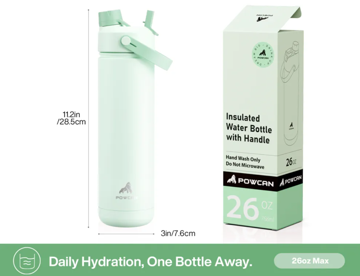POWCAN Insulated Water Bottle with 2-in-1 Straw and Spout Lid 750 ml