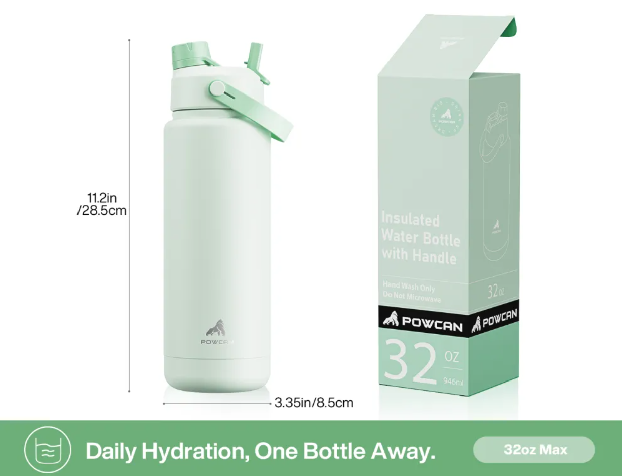 POWCAN Insulated Water Bottle with 2-in-1 Straw and Spout Lid 1000 ml