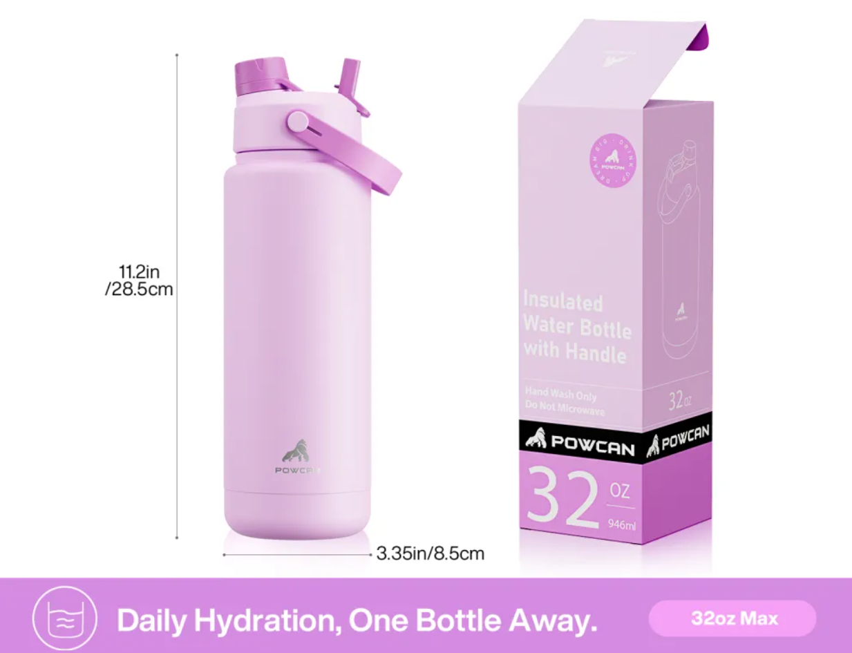 POWCAN Insulated Water Bottle with 2-in-1 Straw and Spout Lid 1000 ml