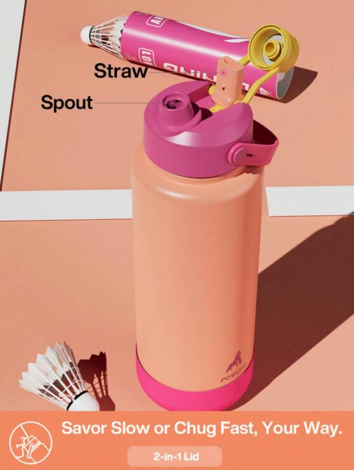 POWCAN Insulated Water Bottle with 2-in-1 Straw and Spout Lid 1200 ml