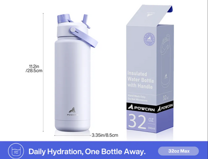 POWCAN Insulated Water Bottle with 2-in-1 Straw and Spout Lid 1000 ml