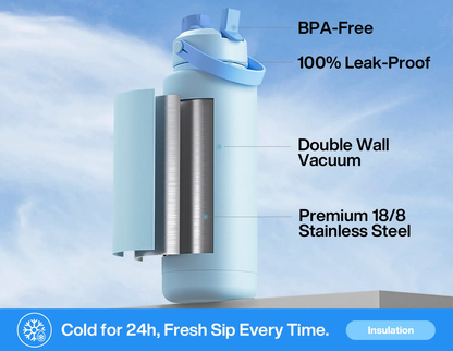 POWCAN Insulated Water Bottle with 2-in-1 Straw and Spout Lid 1000 ml