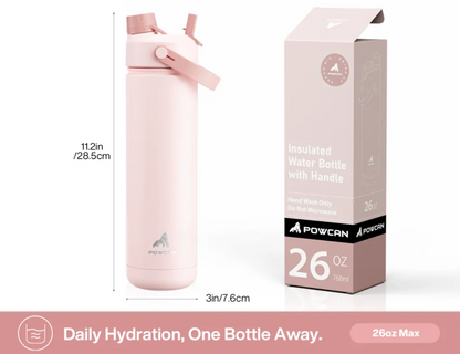 POWCAN Insulated Water Bottle with 2-in-1 Straw and Spout Lid 750 ml