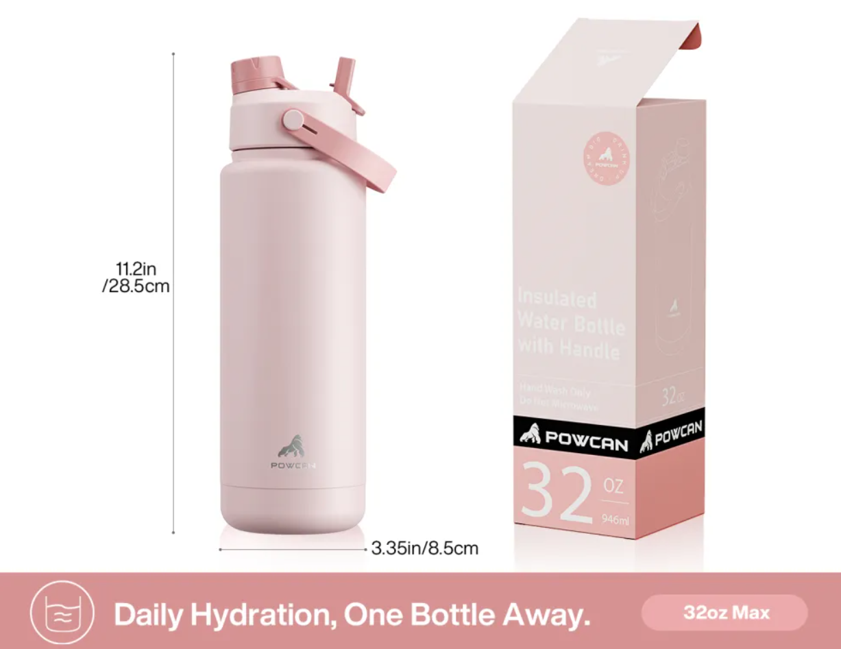POWCAN Insulated Water Bottle with 2-in-1 Straw and Spout Lid 1000 ml