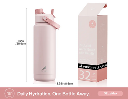 POWCAN Insulated Water Bottle with 2-in-1 Straw and Spout Lid 1000 ml
