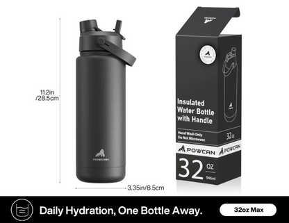 POWCAN Insulated Water Bottle with 2-in-1 Straw and Spout Lid 1000 ml