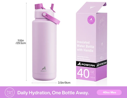 POWCAN Insulated Water Bottle with 2-in-1 Straw and Spout Lid 1200 ml
