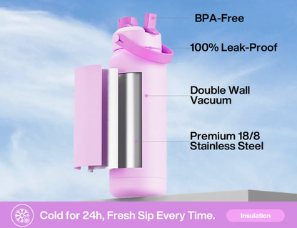 POWCAN Insulated Water Bottle with 2-in-1 Straw and Spout Lid 1200 ml