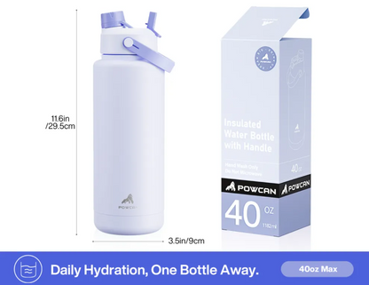 POWCAN Insulated Water Bottle with 2-in-1 Straw and Spout Lid 1200 ml